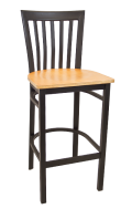 Elongated Vertical Back Metal Barstool w/ Veneer Seat