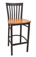 Elongated Vertical Back Metal Barstool w/ Wood Seat