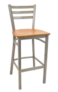 Grey Frame,3 Slat Ladder Back Metal Barstool w/ Veneer Seat