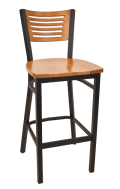 5 Slats Metal Barstool w/ Cherry Back and Wood Seat