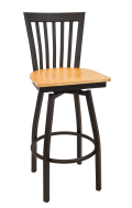 Elongated Vertical Back Swivel Metal Barstool w/ Veneer Seat