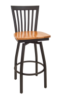 Elongated Vertical Back Swivel Metal Barstool w/ Wood Seat