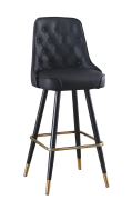 Button Tufted, Indoor Metal Barstool with Black Vinyl Seat