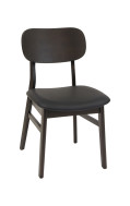 Rubber Wood Chair in Dark Walnut Finish, Black Vinyl Seat