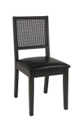 Indoor Black Rubber Wood Chair with Black Vinyl Seat & Imitation Cane Rattan Back