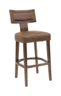 Indoor Mid-Century Modern Rubberwood Barstool with Rich Brown Cushioned Vinyl Back & Seat