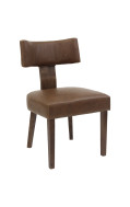 Indoor Mid-Century Modern Rubberwood Chair with Rich Brown Cushioned Vinyl Back & Seat