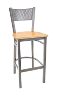 Grey Finish Perforated Back Metal Barstool w/ Veneer Seat