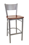 Grey Finish Perforated Back Metal Barstool w/ Wood Seat