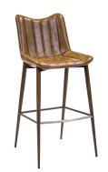 Indoor Metal Barstool in Wood Grain Finish with Brown Vinyl Seat & Back