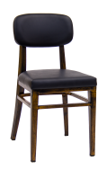 Indoor Metal Chair in Wood Grain Finish, Black Vinyl Seat & Back