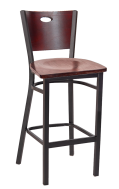 Dark Mahogany Oval Back Metal Barstool w./ Veneer Seat