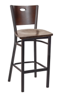 Walnut Oval Back Metal Barstool w./ Veneer Seat