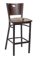 Walnut Oval Back Metal Barstool w./ Wood Seat