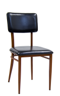 Indoor Metal Chair in Mahogany Finish Frame, Black Vinyl Seat & Back
