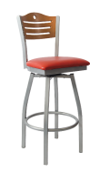 Grey Frame,3 Slats with Circle Swivel Metal Barstool w/ Cherry Back and Vinyl Seat