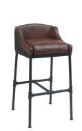 Metal Bar stool w/ Brown Vinyl Seat & Back, Pipe Footrest