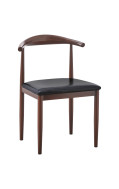 Walnut Wood Grain Metal Chair with Black Vinyl Seat