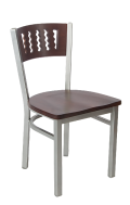 Grey Frame, Wavy Slot Back Metal Chair w/ DM Back and Wood Seat