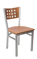 Grey Frame,Lattice Back Metal Chair w/ Cherry Back and Veneer Seat