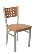 Grey Frame,Lattice Back Metal Chair w/ Cherry Back and Wood Seat