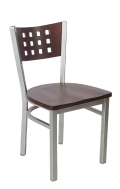 Grey Frame,Lattice Back Metal Chair w/ DM Back and Wood Seat