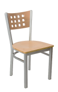 Grey Frame,Lattice Back Metal Chair w/ Natural Back and Veneer Seat