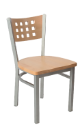 Grey Frame,Lattice Back Metal Chair w/ Natural Back and Wood Seat