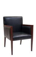Black Vinyl Lounge Chair with Wood Grain Metal frame