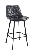 Vintage-Inspired Metal Bar Stool w/ Diamond Stitched Black Vinyl Seat