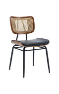 Modern Metal Chair with Black Vinyl Seat &Poly Woven Rattan Back