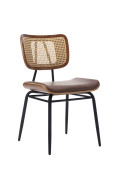 Modern Metal Chair with Brown Vinyl Seat &Poly Woven Rattan Back