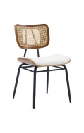 Modern Metal Chair with White Vinyl Seat &Poly Woven Rattan Back