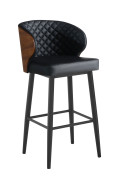 Indoor Black Steel Barstool  with Veneer Wood Diamond Pattern Stitched Vinyl Back & Seat