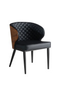 Indoor Black Steel Chair with Veneer Wood  Diamond Pattern Stitched Vinyl Back & Seat