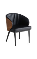 Indoor Black Steel Chair with Veneer Wood Channel tufting Pattern Stitched Vinyl Back & Seat