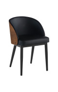 Indoor Steel Chair with Black Vinyl Seat & Curved Veneer Wood Back with Padded Black Vinyl Overlay