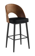 Indoor Metal Barstool with Veneer Wood Curved Back and Black Vinyl Seat