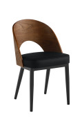 Indoor Metal Chair with Veneer Wood Curved Back and Black Vinyl Seat