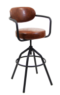 Indoor Black Metal Swivel Barstool with Padded Brown Vinyl Seat and Back