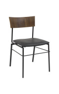 Indoor Industrial-Style Metal Chair with Walnut Elmwood Back & Black Vinyl Seat