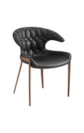 Indoor Metal Chair in Wood Grain Finish w/ Quilted Black Vinyl Bullhorn-Shaped Back and Seat