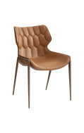 Indoor Wood Grain Metal Chair w/ Padded Brown Vinyl Seat