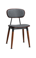 Steel Chair w/ Walnut Finished Wood Grain & Gray Vinyl Seat & Back