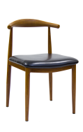 Wood Grain Medium Honey Brown Finish Metal Chair w/. Black Vinyl Seat