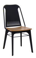 Indoor Black Metal Chair with Veneer Seat