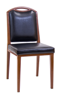 Indoor Wood Grain Metal Chair with Black Vinyl Seat and Back