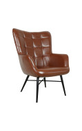 Vintage Accent Metal Armchair with Brown Vinyl Seat & Back