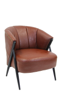 Metal Lounge Chair with Extra Thick Brown Vinyl Seat