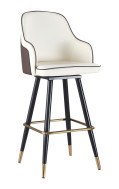 Indoor Vintage Steel Bar Stool with Vinyl Seat and Back in White